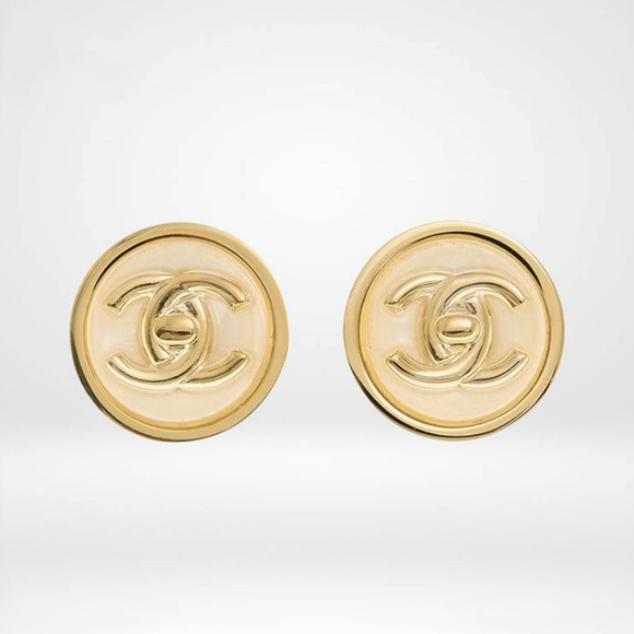 CHANEL Pale Gold White Resin Turnlock Earrings - Picture 1 of 5